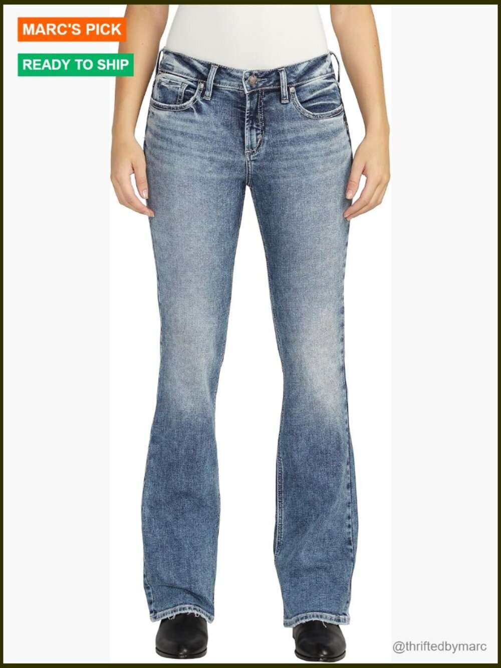 Mid Rise Curvy Fit Bootcut Jeans, Stretchy Denim, 33 Inseam
